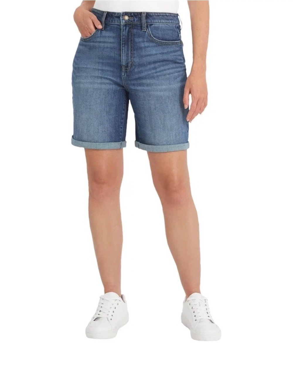Wrangler Women’s High Rise Denim Bermuda Shorts Blue Size 14 Cuffed NWT